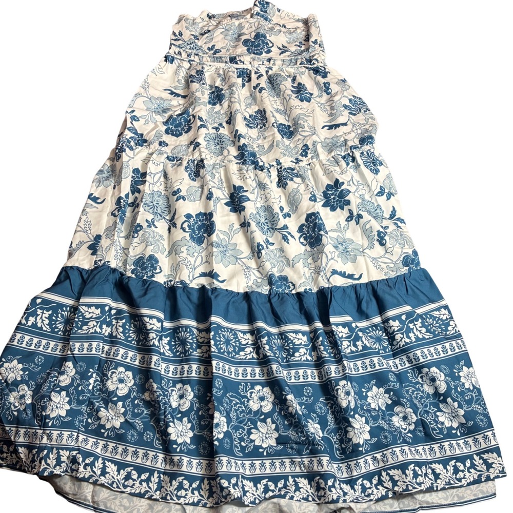 Cupshe Floral Maxi Dress Womens M Blue White Ruched Slip Boho NEW - Picture 10 of 11